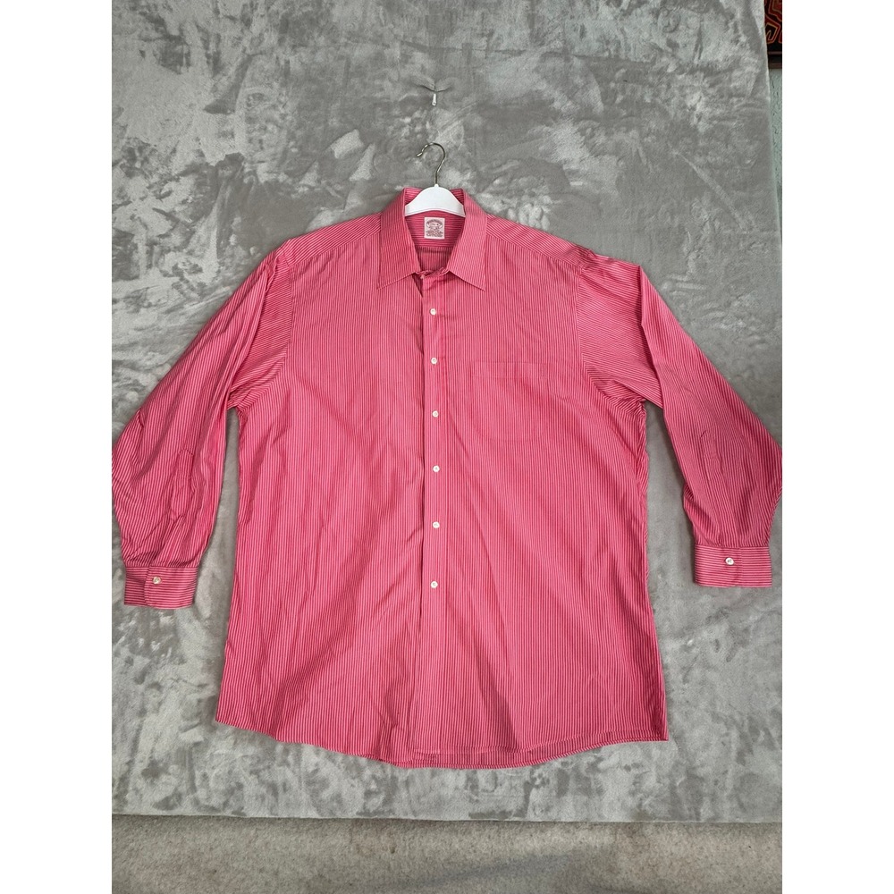 Brooks Brothers Men's Pink White Stripe Button Down Dress‎ Shirt 17.5 4